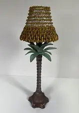 Solid Brass Art Wares Palm Tree Tealite Lamp w/ Glass Amber Beaded Shade * NEW!
