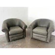 Pair of Unique Full Aniline Leather Swivel Chairs - Original Price $2,950