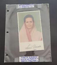 SONIA GANDHI AUTOGRAPH INDIA 1998 SIGNED PHOTO WIFE RAJIV WITH LETTER