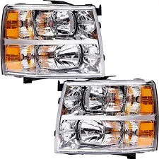 For 2007-2013 Chevy Silverado 1500 2500HD Chrome Housing Headlights Left & Right