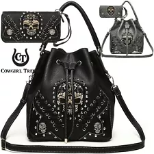 Sugar Skull Punk Handbag Studs Concealed Carry Purse Women Shoulder Bag Wallet