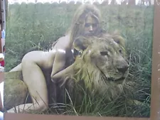 Girl with lion vintage poster 1970's hot one with nature 20061