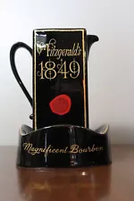 Vintage Old Fitzgerald 1849 Bourbon Ceramic Pitcher & Stand Black/Gold