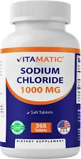 Vitamatic Sodium Chloride 1000mg, 365 Tablets - Salt Tablets, Non-GMO, Gluten F