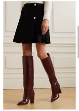 PARIS TEXAS CROCODILE EFFECT LEATHER KNEE-HIGH BOOTS BROWN SIZE 38.5 US 8.5 BNIB