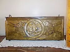 Antique Deco Brass Lined Tin Planter Sailboats Pounded Pictorial for Restoration