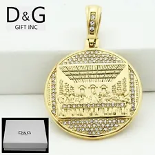 DG Men's Stainless-Steel,JESUS LAST SUPPER CZ 3D Pendant*Unisex Gold plated Box