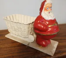 VINTAGE PAPER MACHE SANTA AND SLED WAGON CART CANDY CONTAINER PLANTER?