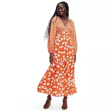 Diane von Furstenberg Women's Long Sleeve Maxi Dress Empire Waist, Orange, S