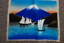 Vintage Silk Screen Picture-14x18- Boats,Lake,Mt.Fujiyama-Signed-VG- SERENE-SALE