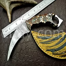 8'' Custom Handmade Damascus Steel Hunting Karambit Knife W/Sheath-1380