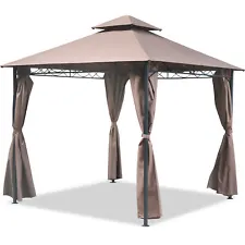 10'X10' Canopy tent Grill Gazebo for Patios w/ Shaded Curtains & Aluminum Frame