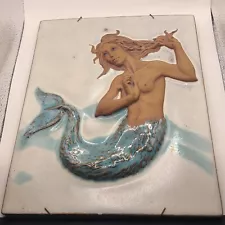 Mermaid clay pottery by Elfstone Studio. 3D signed. Brown w turquoise tail.