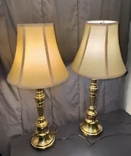 Pair Stiffel Brass MCM Lamps 27” Original Shades See Description Vintage 50-60’s