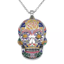 The Floral Sugar Skull Necklace Day of the Dead Pendant Jewelry By Controse