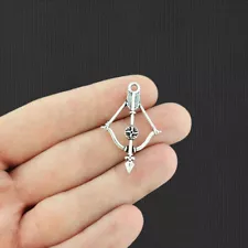 10 Bow and Arrow Antique Silver Tone Charms - SC5241