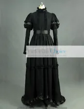 Black Victorian Edwardian Gothic Penny Dreadful Dress Steampunk Theater Wear 353