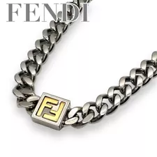 FENDI Extra Thick Cuban Link Chain Necklace, FF Logo, Gold & Silver, Designer