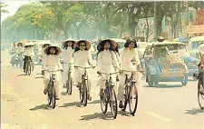 VTG Postcard High School Girls Cycling Wear Traditional Dress Ao Dai Vietnam