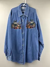 VTG Bobbie Brooks Pumpkins for Sale Embroidered Denim Shirt Button Up