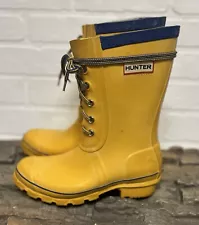 Hunter Festival Womens Boot Sz US 6 UK 4 Lace Up Yellow Mid Calf Rain Boot