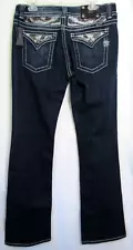 Miss Me Distressed Sequined Dark Wash Bootcut Mid Rise Jeans JP5124B Size 34 NWT