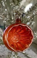 German Antique Orange Glass Feather Tree Indent Vintage Christmas Ornaments