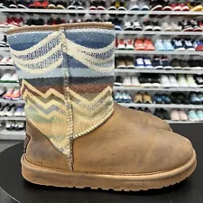 UGG Womens Pendleton Classic Boots Southwest Aztec Shearling Brown Blue Size 7