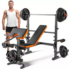 660Lb 6-In-1 Adjustable Weight Bench, Multi-Purpose with Barbell Rack