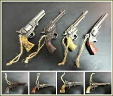 Western Gun Revolver Six Shooter Ornament Rustic Antique Finish Deco. Set of 4