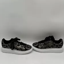 Alexander McQueen Black Suede Sequin Low Top Oversized Sneakers, Mens Size 44D