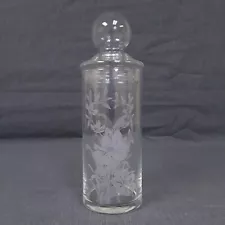 Etched Apothecary Jar for Bathroom Cottonballs & Bath Salts Pharmacy Lid Floral