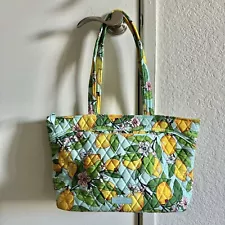 Lot 2 Vera Bradley Lemon Grove Medium Zip Top Tote Bag Handbag+ Key Ring 15x9x5