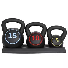 3-Piece Kettlebell Set Fitness Strength Training Exercise With Base Home Gym