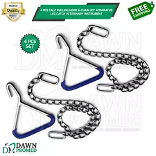 4 Pcs Calf Pulling Hook & Chain 30" Apparatus Leg Catch Veterinary Inst German G