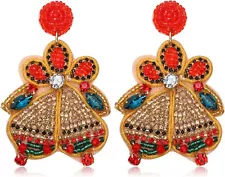 Colorful Christmas Earrings for Women - Handmade Bead Dangle Earrings with Festi