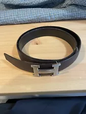 HERMES H Belt Buckle Reversible Leather Belt Size 32mm 95cm Authentic BrownBlack