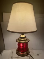 Vintage Nautical Style Ship's Lantern Lamp Red Globe Table Accent Antique Light