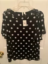 WOMEN'S BLOUSE; BLACK WITH WHITE POLKA DOTS; SIZE SMALL; BRAND NEW ðº