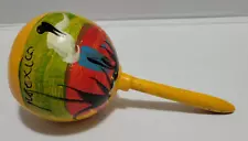 Authentic Mexico Maraca Hand Painted Gourd With Rattle Seeds Wood Handle 8"