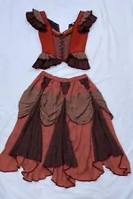 Moresca Cleo Corset Skirt Set Bodice Floral Plaid Orange Renaissance Cosplay M