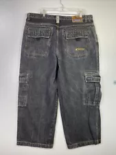 Vintage Culture Cargo Jeans Y2K Mens 40x27 Black Denim Wide Leg Baggy Skater