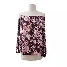 Ezra Womens Floral Off Shoulder Blouse Magenta Size S NWT