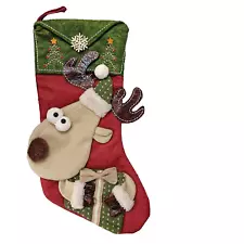 3D Reindeer Envelope Stocking Christmas Burlap Rustic Lined Festiv Holiday Decor