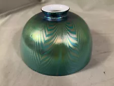 Pulled Feather Turquoise / Blue Iridescent Quezal (unsigned) Art Glass Shade