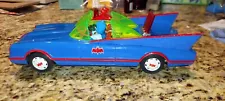 RARE! AOSHIN JAPAN BATTERY OPERATED TIN BLUE BATMOBILE,working condition,