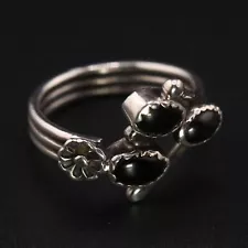 VTG Sterling Silver - NAVAJO Southwestern Onyx Cluster Flower Ring Size 4.5 - 3g