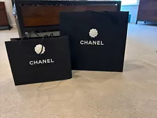 2 Chanel Gift Bags Black Empty PaperBag Shopping W/ Flower