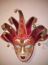 Women's Full Face Red Tones Venetian Joker Mask