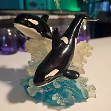 Vintage Robert Wyland Beautiful Lucite or Acrylic Orca Waters 2 Sculpture 5.5"